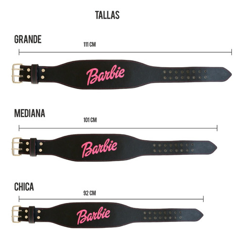 Faja Para Gimnasio De Piel Resistente Negra Bordado Barbie
