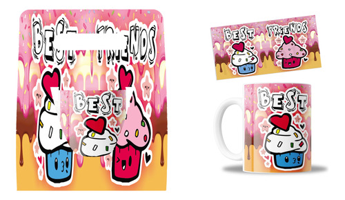 Kit Taza Y Caja, Best Friends, Panquecitos, Kawaii, 11oz