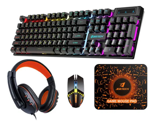 Kit Teclado Mouse Auriculares Mousepad Jertech Luces Led Rgb