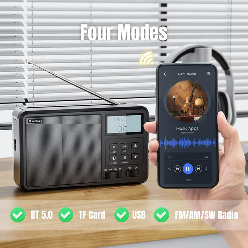 Raddy Rf206 Digital Am Fm Radio Receptor De Radio Portátil D