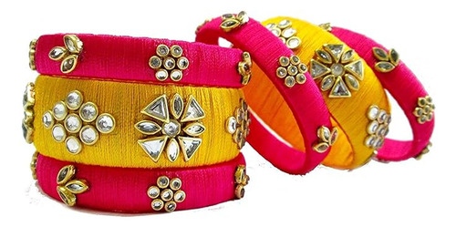 Juego De Pulseras De Hilo De Seda Beautiiful Kundan De Diseñ