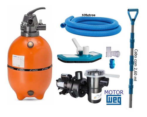 Imagem 1 de 5 de Filtro Piscina F450 Bomba 1/2cv Kit Limpeza Mangueira 5 Mts