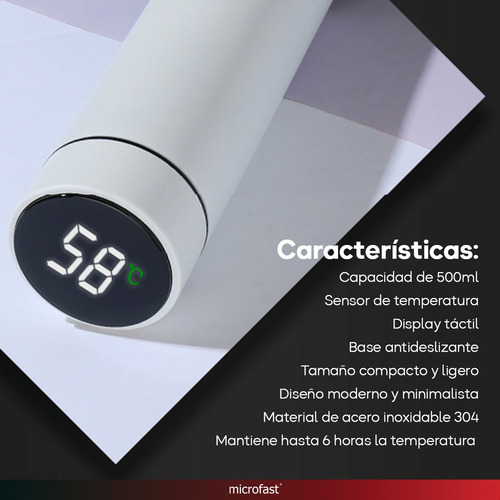 Imagen 2 de 10 de Termo Sensor De Temperatura Botella Acero Inoxidable 500 Ml