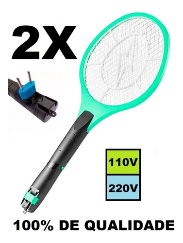 2un Raquete Elétrica Recarregável Mata Mosquito Mosca Bivolt