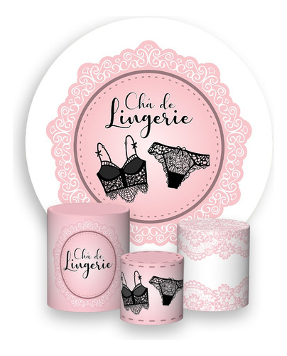 Painel De Festa1,5x1,5+trio Capa Cilindro Chá Lingerie Rosa