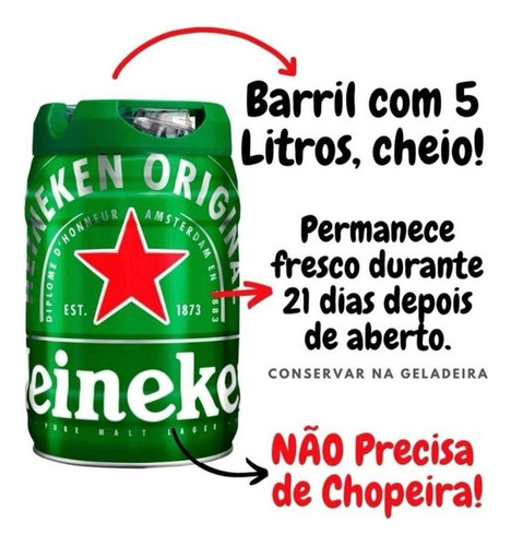 Barril Heineken De 5l +4 Cartelas De Gelo Em Gel+1 Térmica