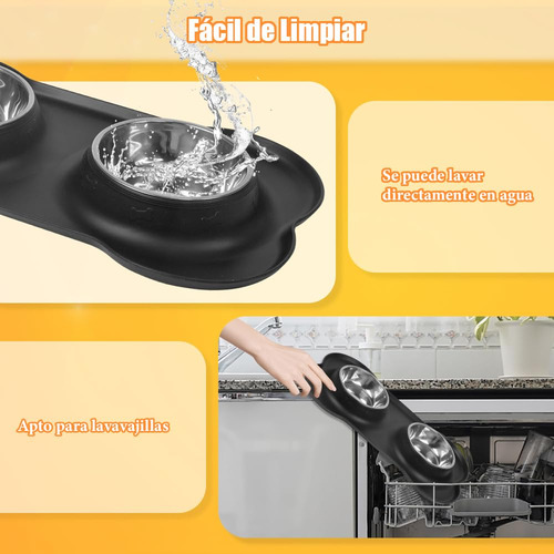 Plato Para Perro 2 Tazones Desmontables De Acero Inoxidable,