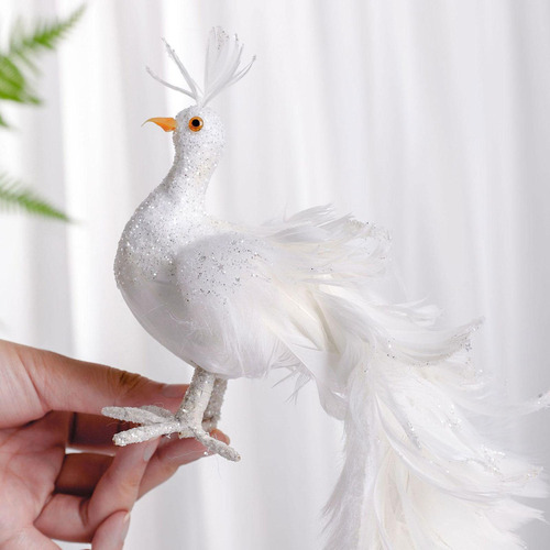 Pájaro De Imitación De Pavo Real Blanco, Modelo De Pluma