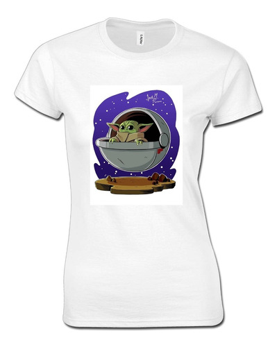 Camiseta Negra Mujer Bebe Yoda Star Wars Nave Espacial