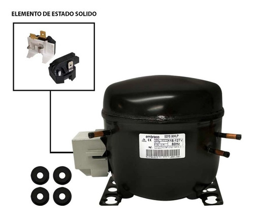 Imagen 2 de 3 de Compresor Embraco 1/3 Hp 134a 115/127v Bajo Consumo Egys90hl