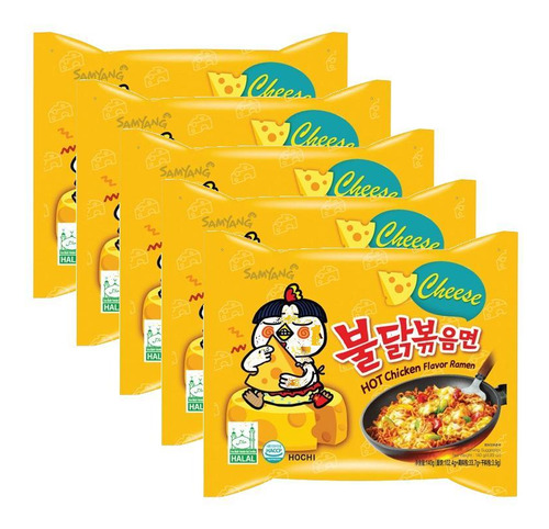 5 Lamen Coreano Samyang Buldak Frango Picante E Queijo 100g