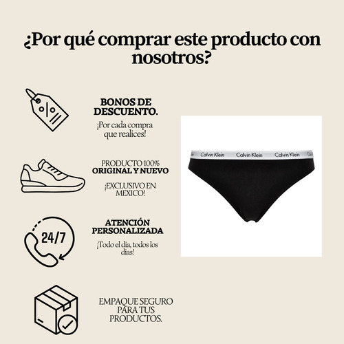 Tanga Calvin Klein Negro Algodon Para Mujer - Original