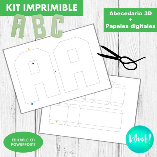 Kit Imprimible Molde Letras 3d Tamaño A4 Editables + Papeles