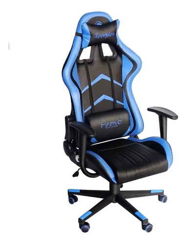 Silla de escritorio Marvo CH-106 Gamer Ergonómica Negra/Azul Tapizado de Cuero Sintético