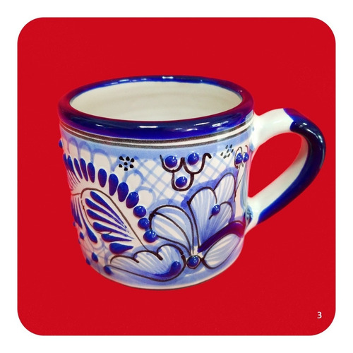 Imagen 7 de 9 de Taza De Talavera Poblana Azul Tradicional Variadas 300ml Tz