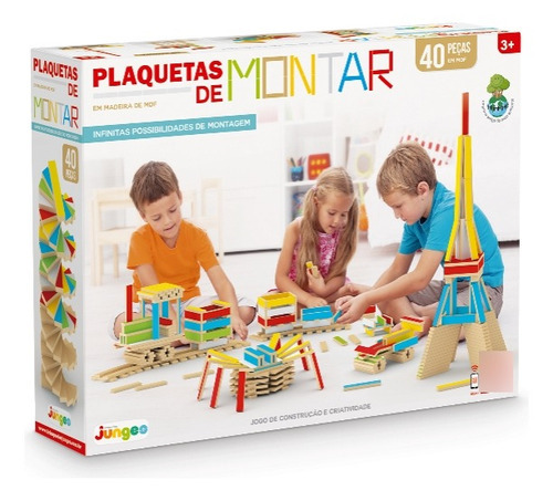 Blocos De Montar Infantil Mdf Coloridos Junges 40 Peças