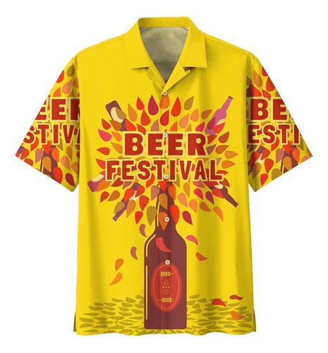 Camisa Hawaiana Beer Festival Amarilla Aloha Shirt Tl11