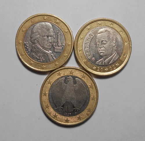 Europa Lote X 3 Monedas 1 Euro 2002 Alemania Austria España 