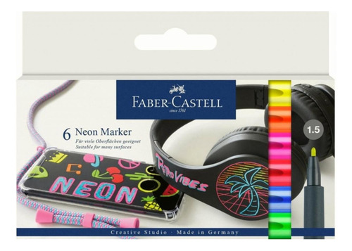 Faber-castell Marcadores Permanentes Neón Con 6 Plumones De