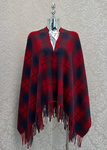 Poncho Capa Chal Abierto Flecos Lana Cuadros Suave Fino