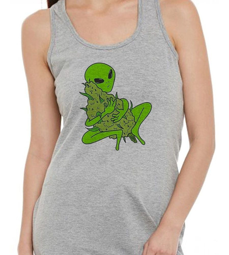 Musculosa Alien Abrazando Cogollo Cannabis Ovnis