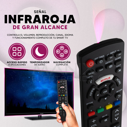 Control Remoto Compatible Con Pantalla Smarttv Panasonic Netflix Rc1008 Y N2qayb 000779 Incluye 4 Pilas Divitech® Aaa