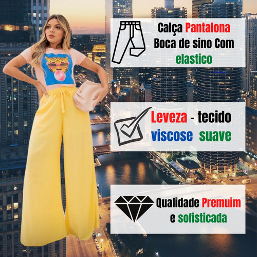 Imagem 8 de 9 de Calça Pantalona Feminina Cintura Alta Roupa Linda Instagram