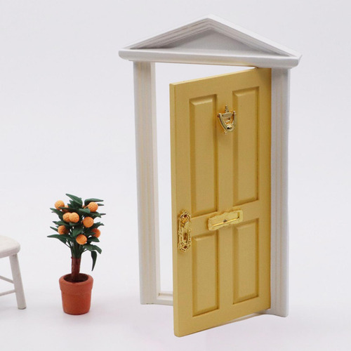1:12 Puerta Multiusos De Madera Para Casas De Amarillo