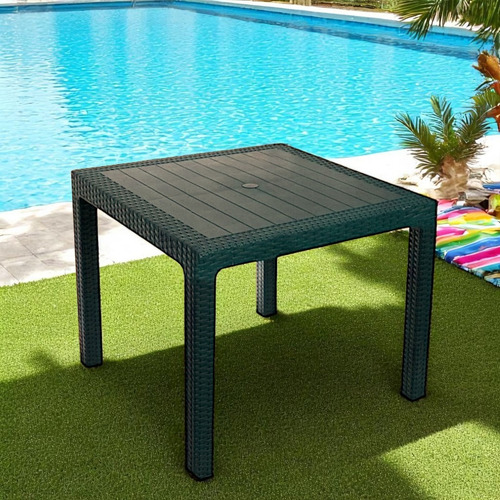 Mesa Jantar Rattan Quadrada Resistente Area Interna/externa Cor Preto