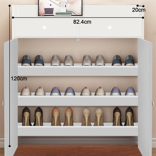 Zapatero Organizador Madera Multiusos Con 2 Cajones 2puertas Blanco