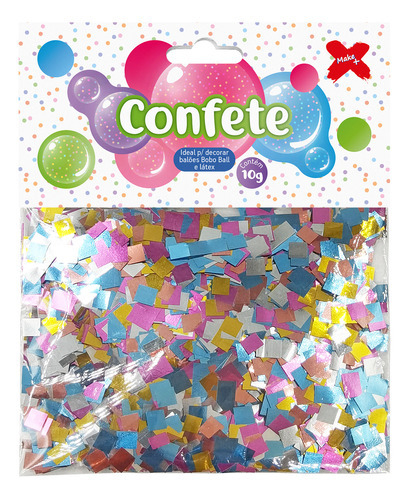Confete Quadrado Mini 10g Metalizado 0,5cm Colorido Make