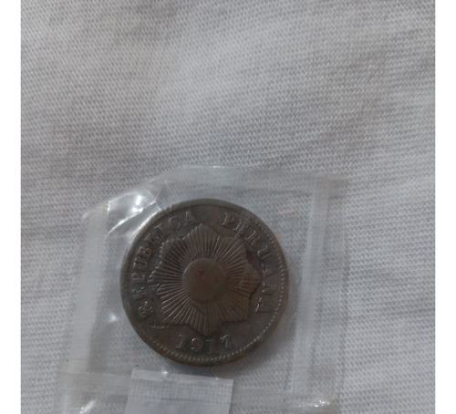 Moneda En Cobre Del Perú 1 Ctvs Gordo De 1917 ( Muy Escaso) (Usado)