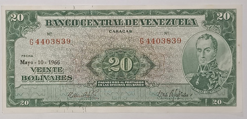 Billete De Venezuela 20 Bs Mayo - 10 - 1966 G7 Au