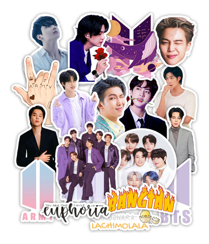 Stickers Bts Jungkook Tae Suga Rm 50 Unidades 4x4 Cm Pvc