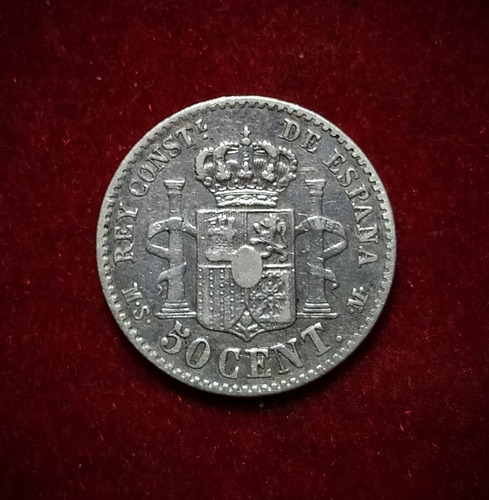 Moneda 50 Céntimos España 1881 Plata 0.835 Km 685 Alfonso 12