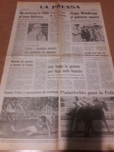 Tapa Diario La Prensa 06 09 1982 Onu Malvinas Vélez Turf 