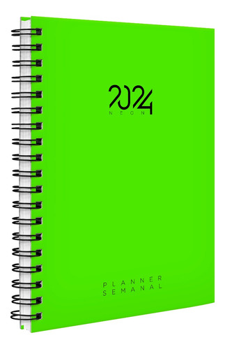 Agenda Planner Semanal Capa Dura Cores Spot Neon Verde Ano 2024