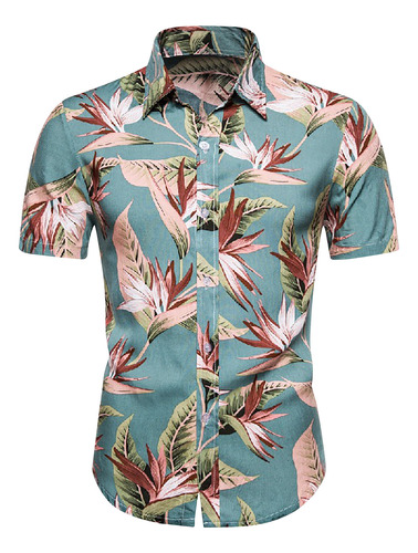 Camisa Étnica De Manga Corta A La Moda Estilo Hawaiano De Va