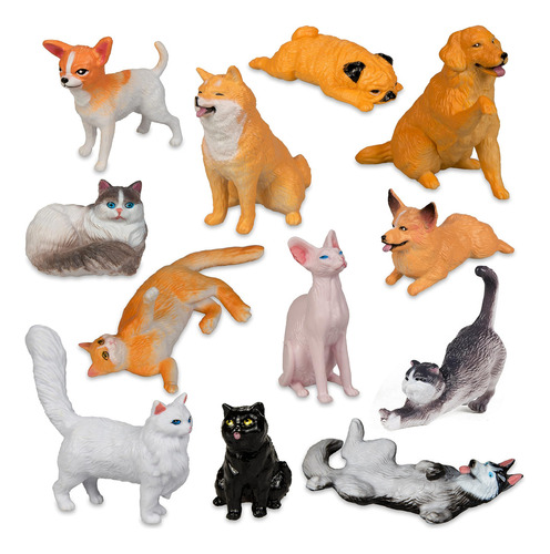 Juego De 12 Figuras Realistas De Perros Y Gatos Para Cachorr