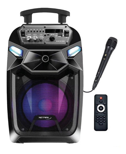 Parlante Portatil Bluetooth Mp3 Aux Karaoke Netmak + Luz 10w