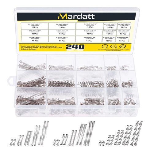 Mardatt Kit 240 Resorte Compresion 1tamaño Mini Acero Od