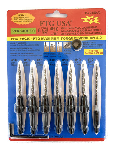 Ftg Usa Juego Broca Avellanada Pieza Madera Profesional Para