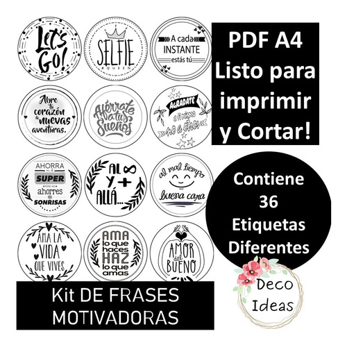 Imagen 4 de 5 de Kit 005 Imprimible Color Blanco Y Negro Frases Motivadoras