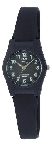 Reloj Q&q Caucho Antialérgico Modelo Vq03 Sumergible 10 Bar Color Del Fondo Negro C/nros / 004 Color De La Malla Negro Color Del Bisel Negro