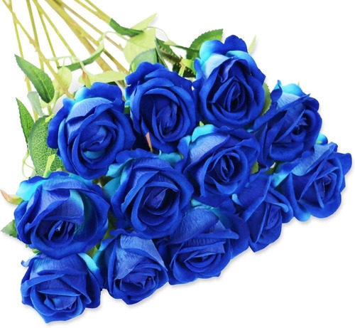 Flores Artificiales De Rosas Azules Tallo Largo 12un