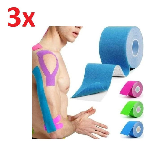 Kit 3 Fitas Kinesio Tape Bandagem Elástica Adesiva Dor Lesao