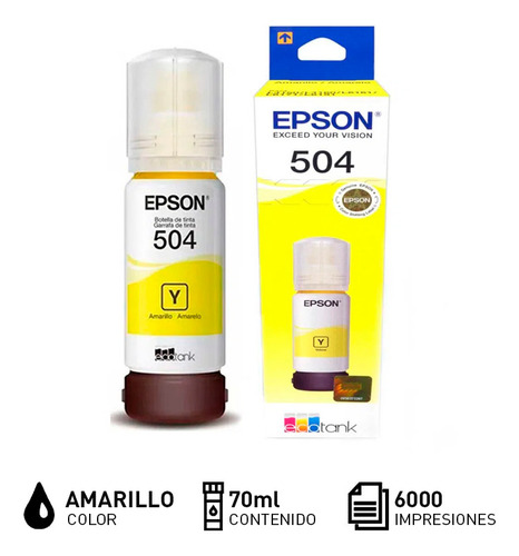 Tinta Original Epson T504 Rinde 6000 Hojas Amarillo 70ml