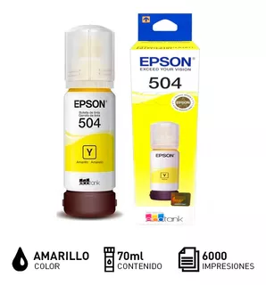 Tinta Original Epson T504120, 70ml, Rinde 6000 Hojas, Yellow