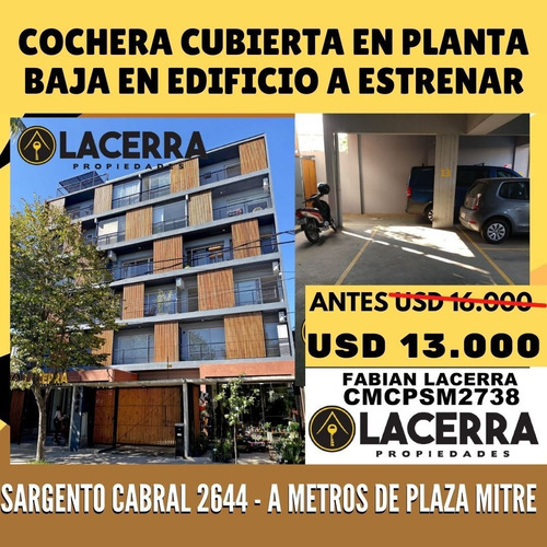 Imagen 1 de 3 de Cochera Cubierta Planta Baja. A Metros De Plaza Mitre
