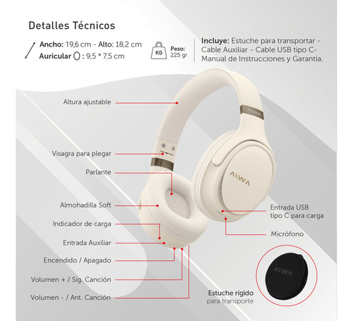Auriculares Aiwa BT601 crema
